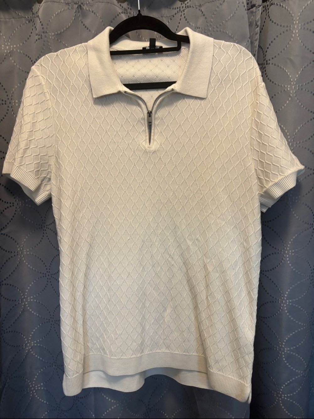 Express White Short Sleeve Zip Polo